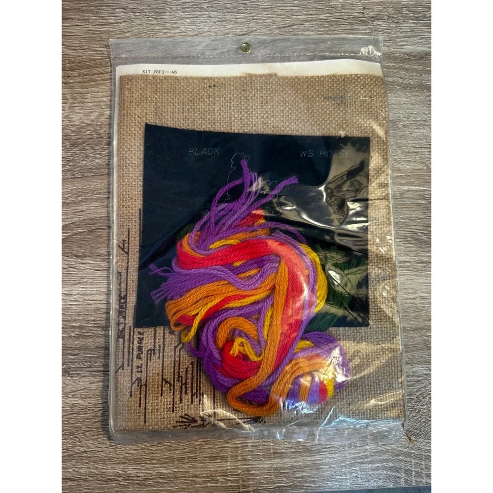 Vintage Edna Looney Needle Art Kit Horse Western Silhouettes Wool 12x15